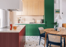 kitchen with bright colors and terrazzo floor