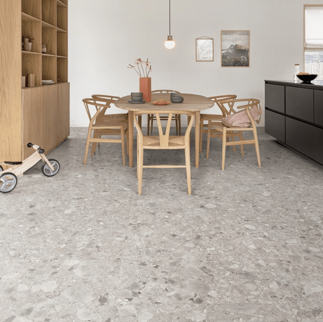 terrazzo floor in modern dining room