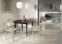 terrazzo floor in wide open modern dining room