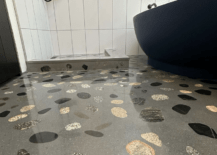 terrazzo floor in bathroom with large stone pattern