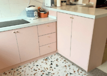 Terrazzo floor in pink kitchen