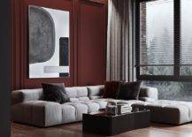burgundy walls in charcoal grey living room sectional couch