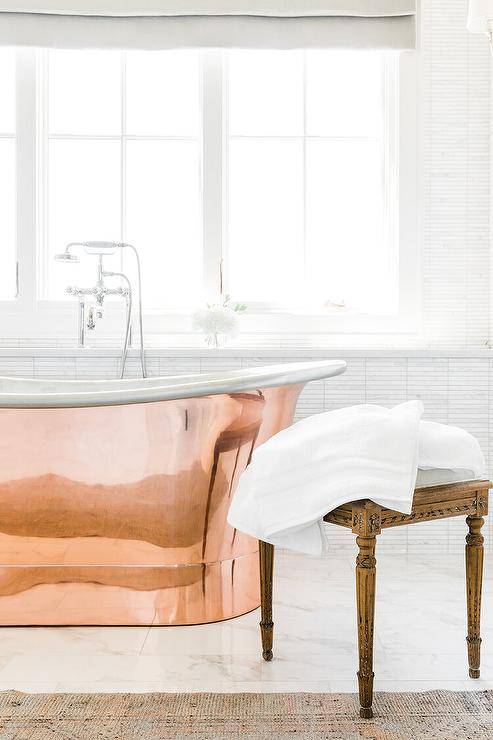 Floating Shower Bench Over Marble Hexagon Tiles - Transitional