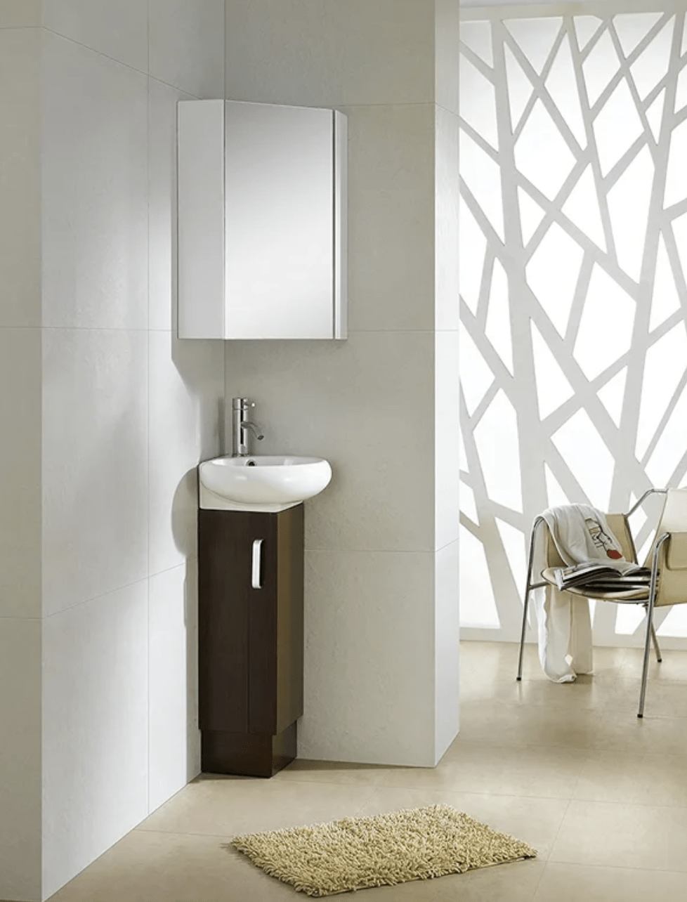 sleek modern corner sink in minimalist house