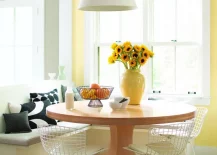 dining table yellow wall