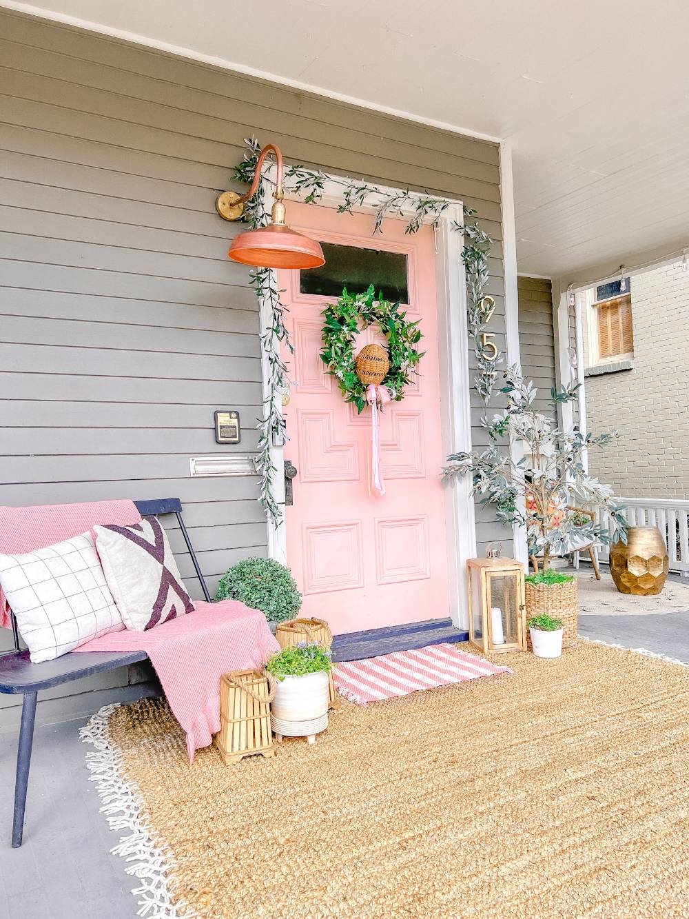 front porch decorated for spring