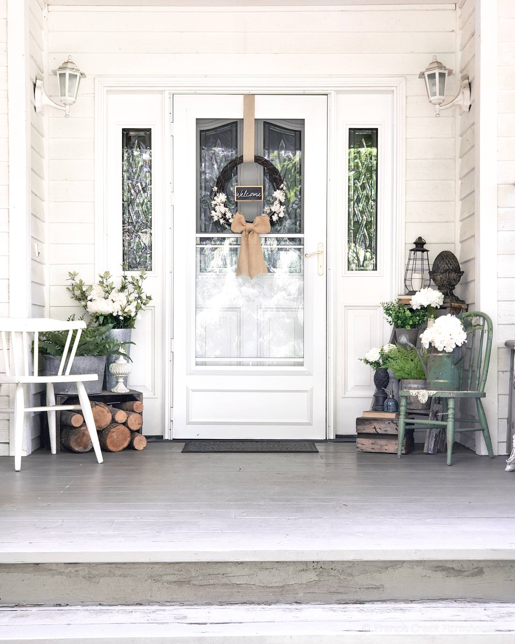 front porch decorated for spring