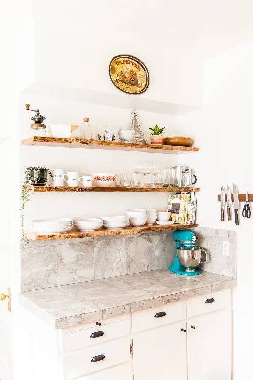 open kitchen shelving