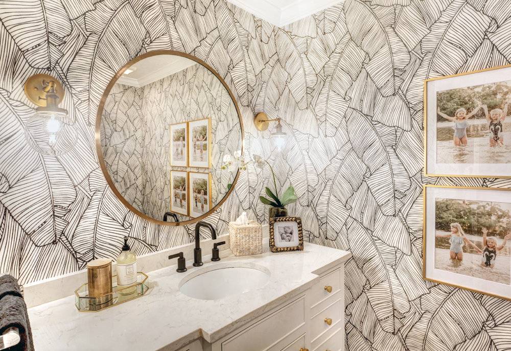 patterned wallpaper in bathroom