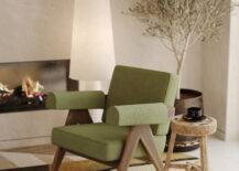 living room green and wood minimalist style arm chair