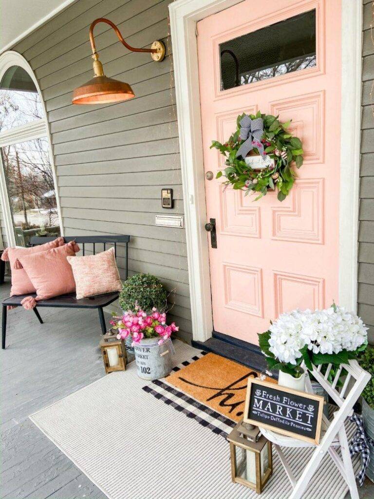 front door decorated for spring