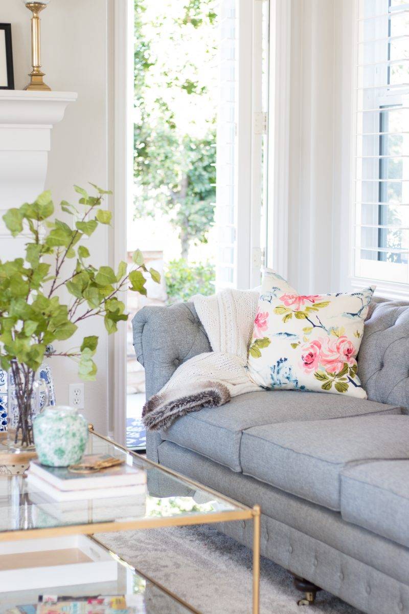 living room decorated for spring