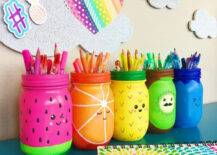 colorful mason jars in a row