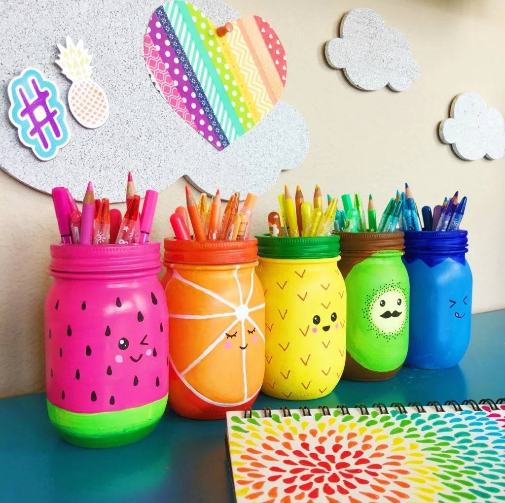 colorful mason jars in a row