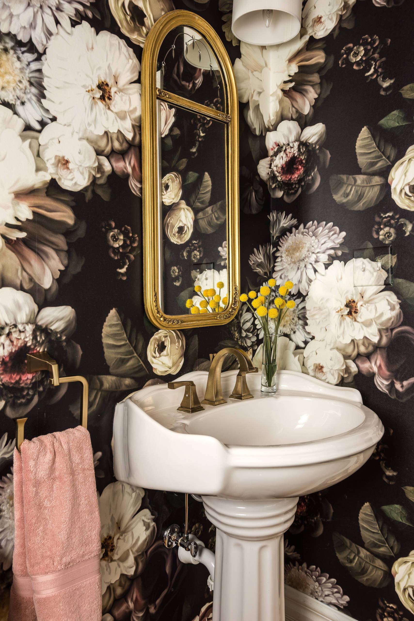 floral wallpaper in powder room