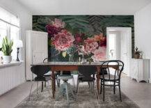 floral mural in dining room