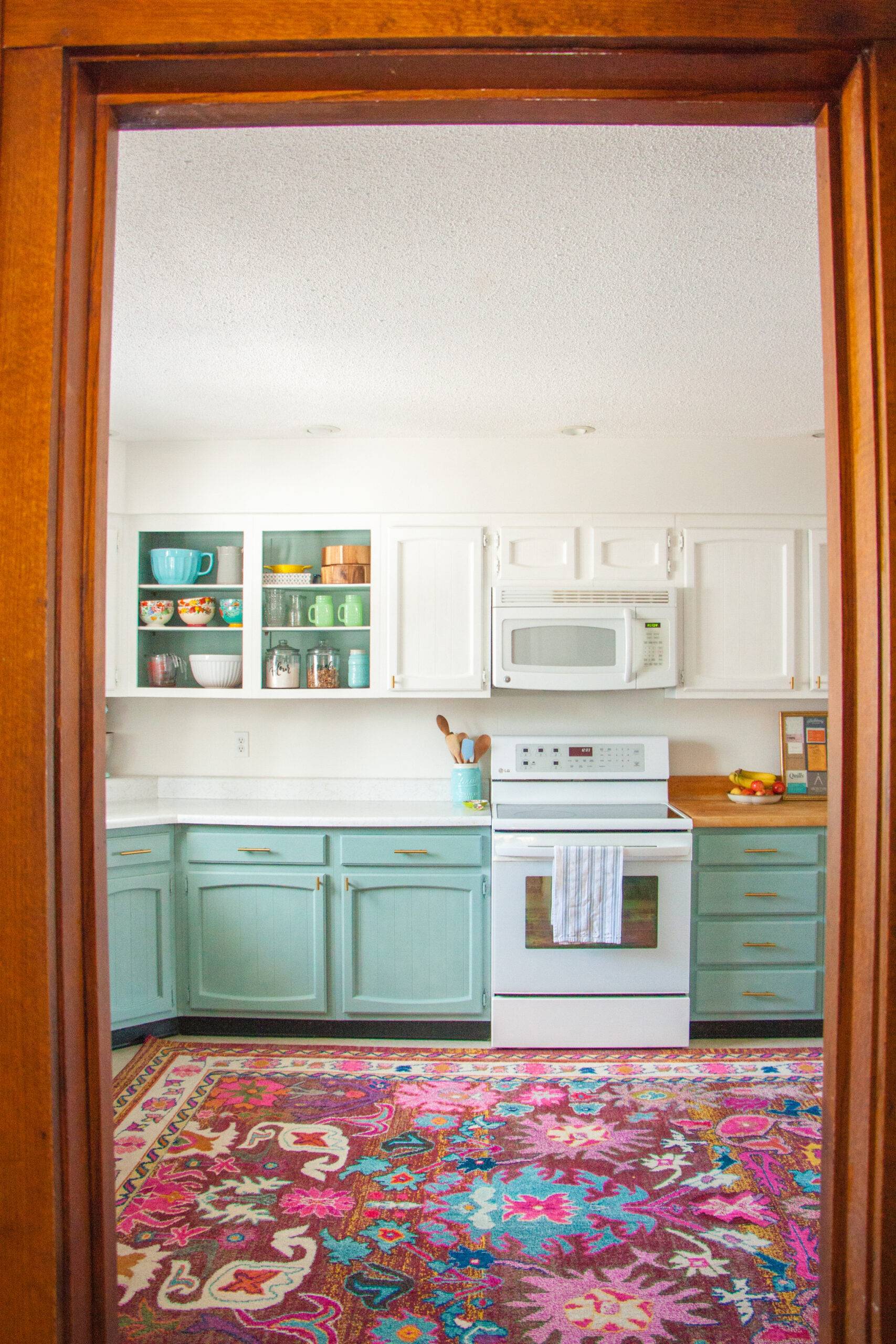 colorful rug in kitchen