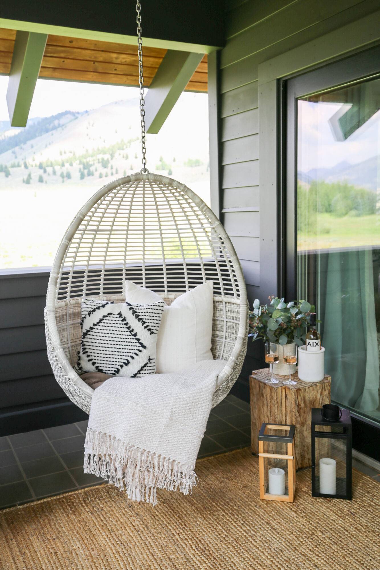 outdoor swing on a screened porch