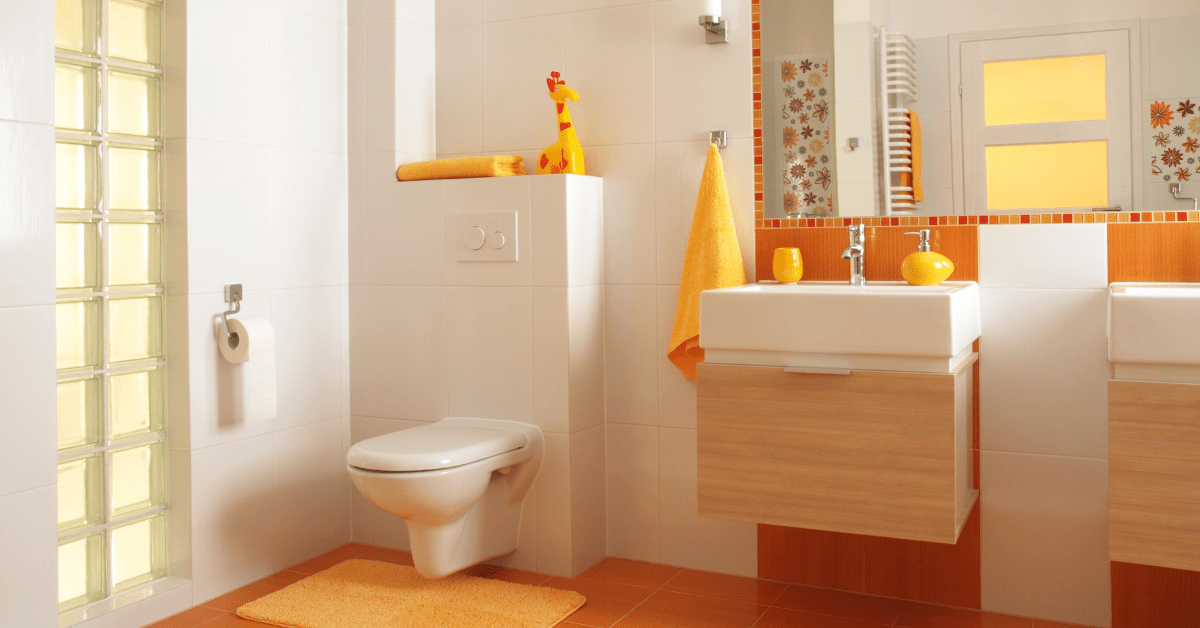 Orange and white theme for bathroom.