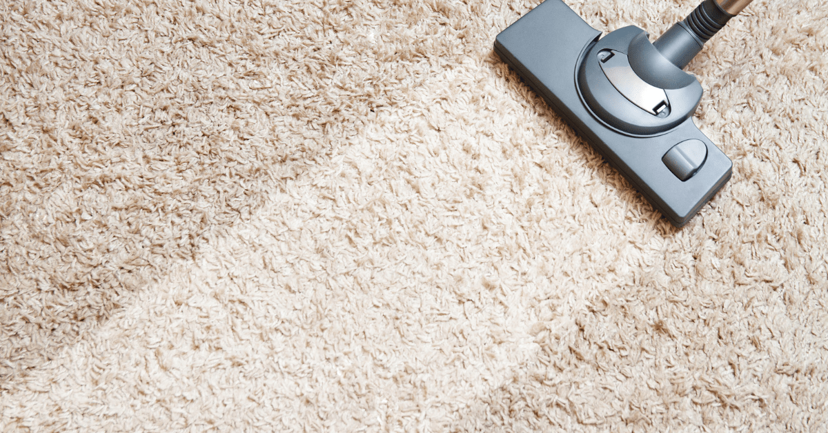 Vacuuming carpet.
