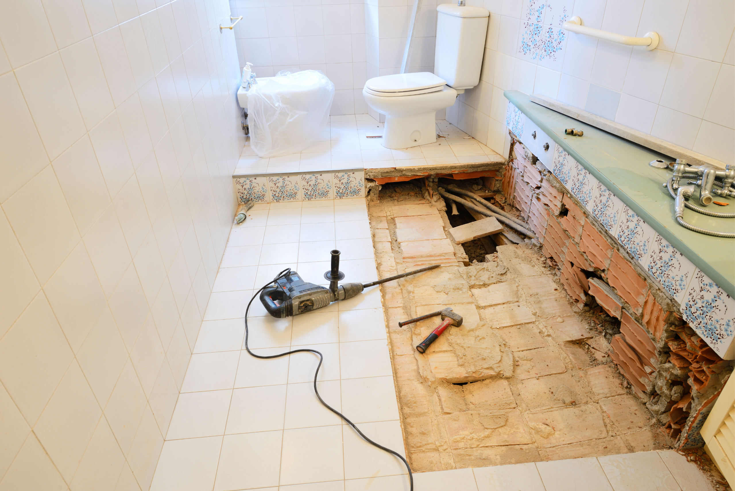 Small bathroom during remodeling.
