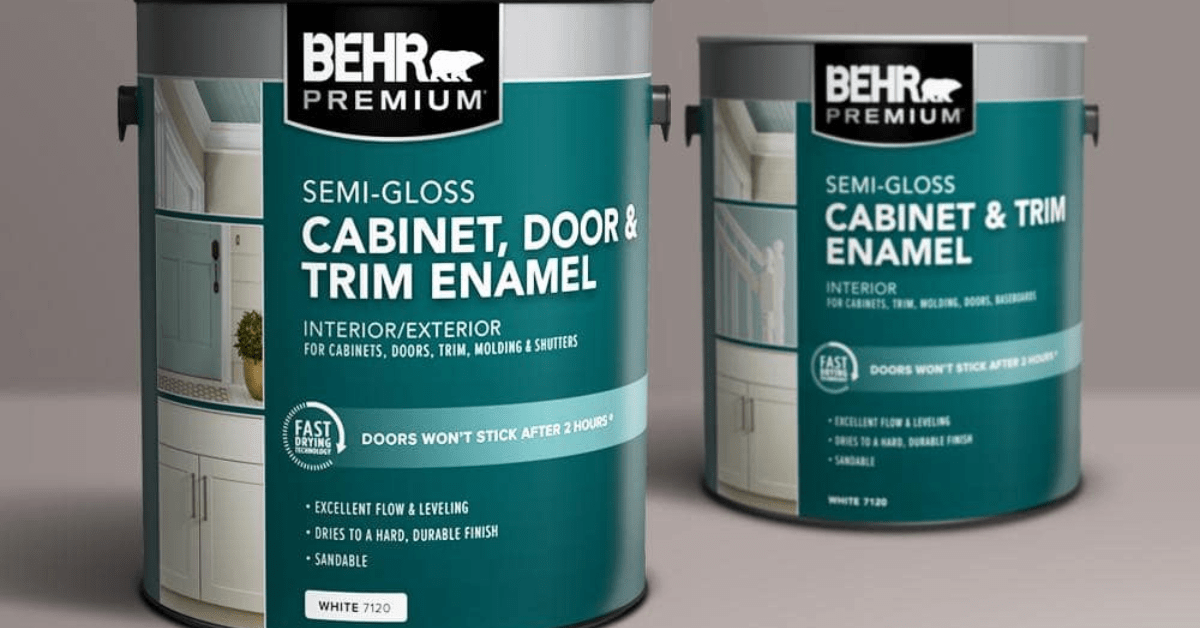 Stock image of two paint containers from BEHR Premium brand.