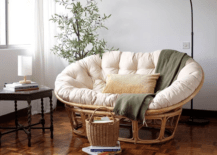 double papasan chair with white cushion