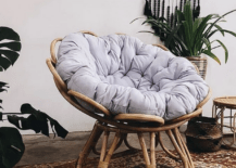 bamboo papasan chair with light purple cushion