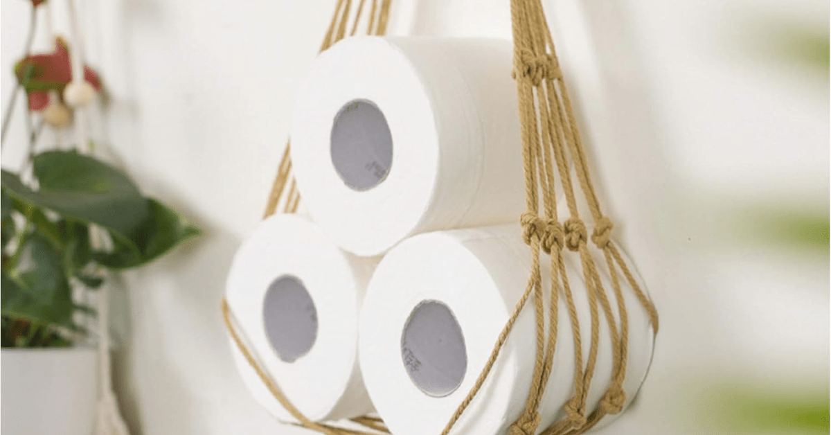 Toilet paper held by rope.