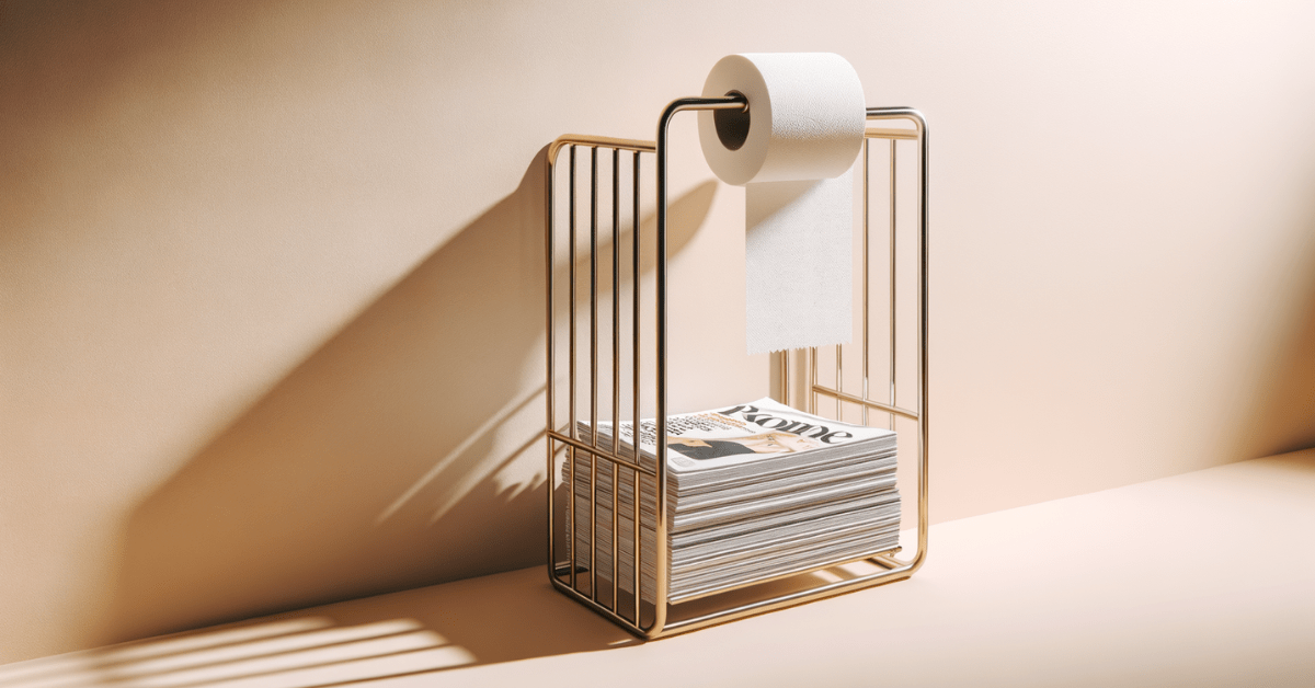 Stand alone toilet paper holder with magazine rack.