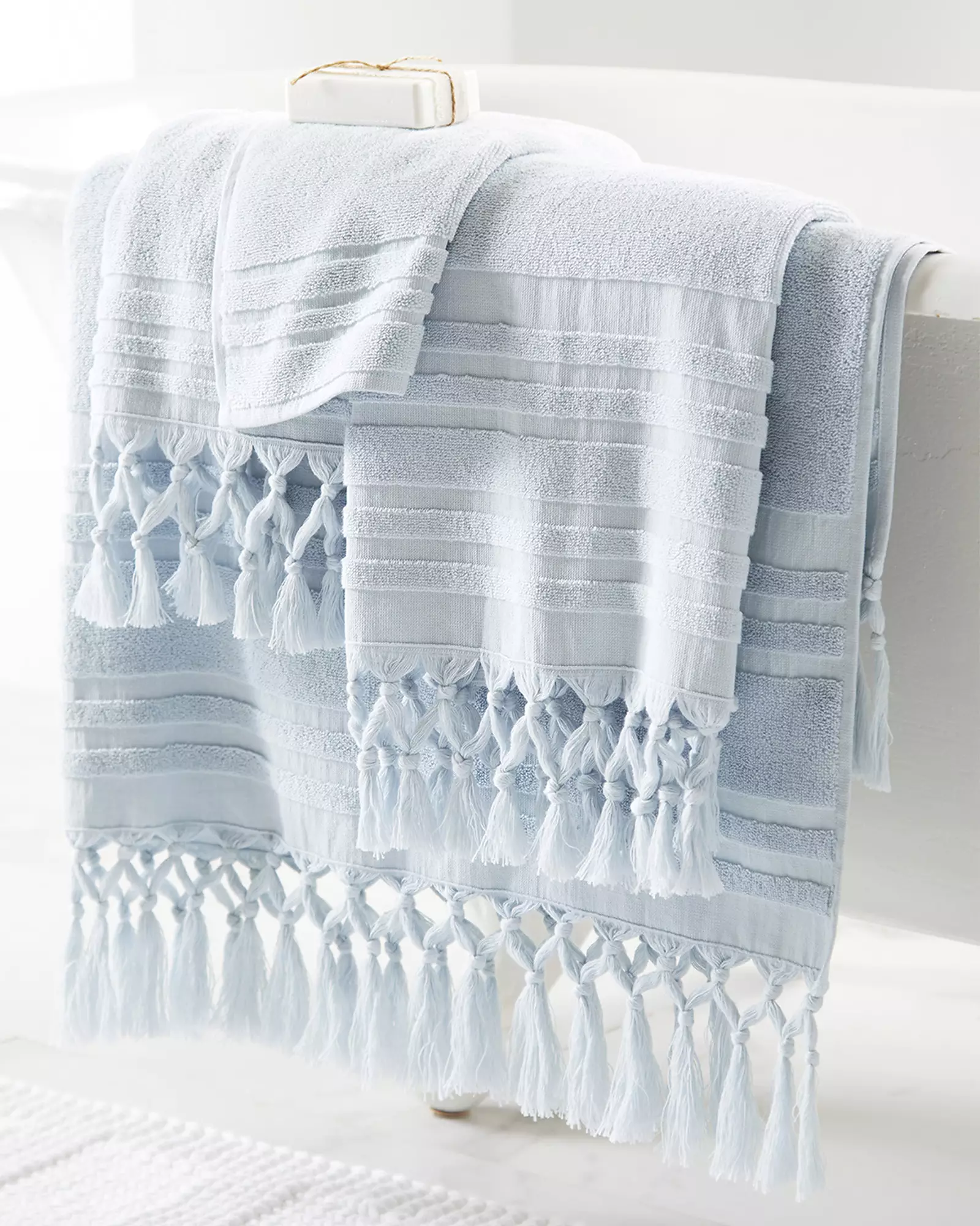 product photo blue tassel bath towels