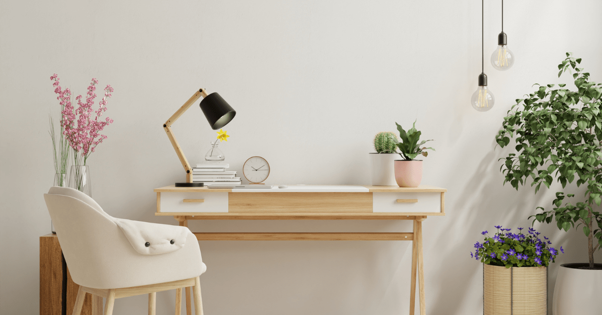 Minimalistic office with plants.