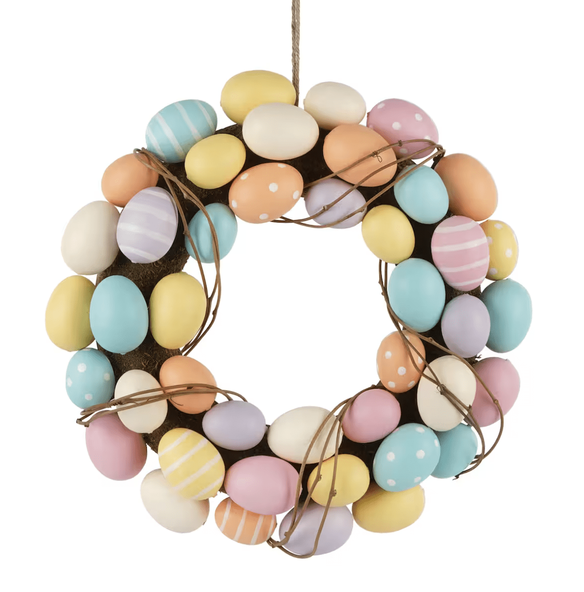 egg wreath with thin grapevine wrap