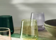 stemless green wine glasses