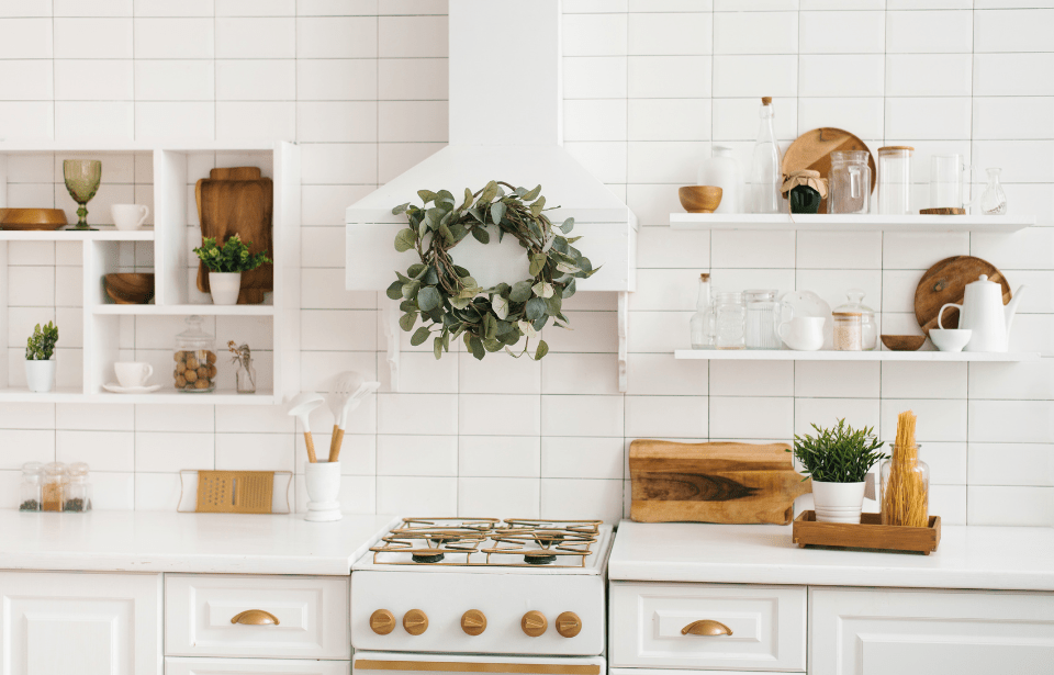 scandinavian style kitchen with white backsplash