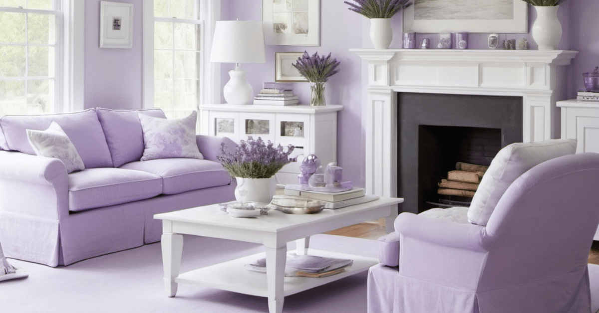 Lavender and white living room.
