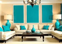 Turquoise and cream living room.