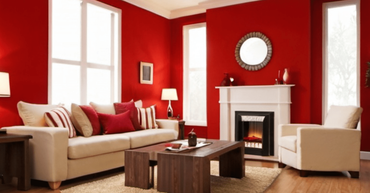 Red and beige living room.