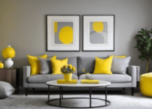 Grey and yellow living room.