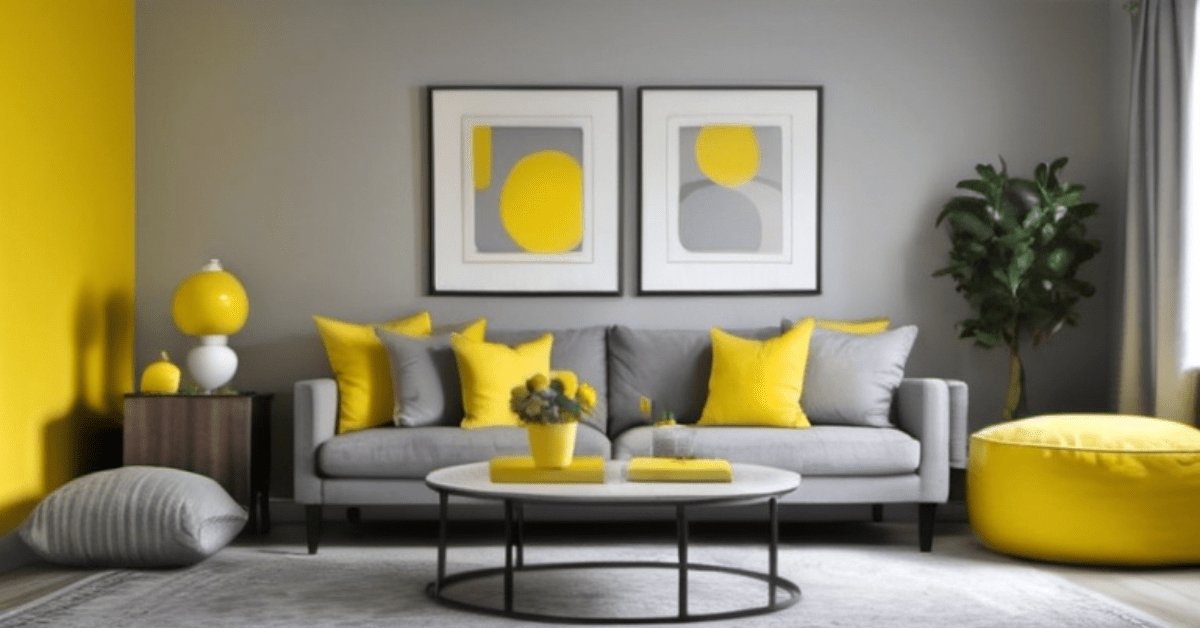 Yellow and grey living room.