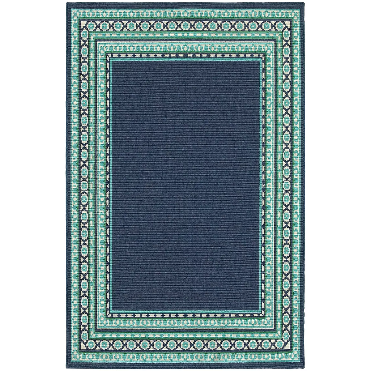 blue and turquoise patio rug