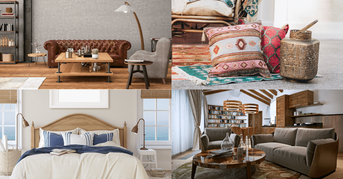 Four images of different decor styles.