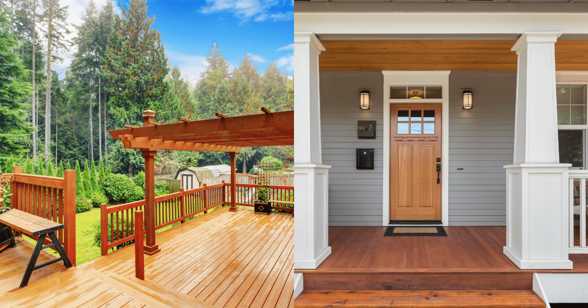 L: A wooden deck R: Modern front porch.