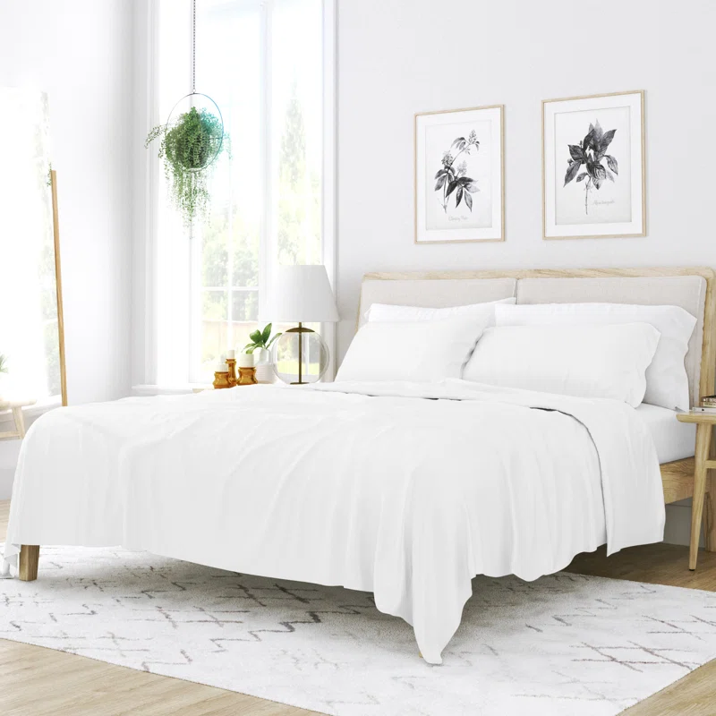 white bamboo sheets on queen bed bedroom boho theme