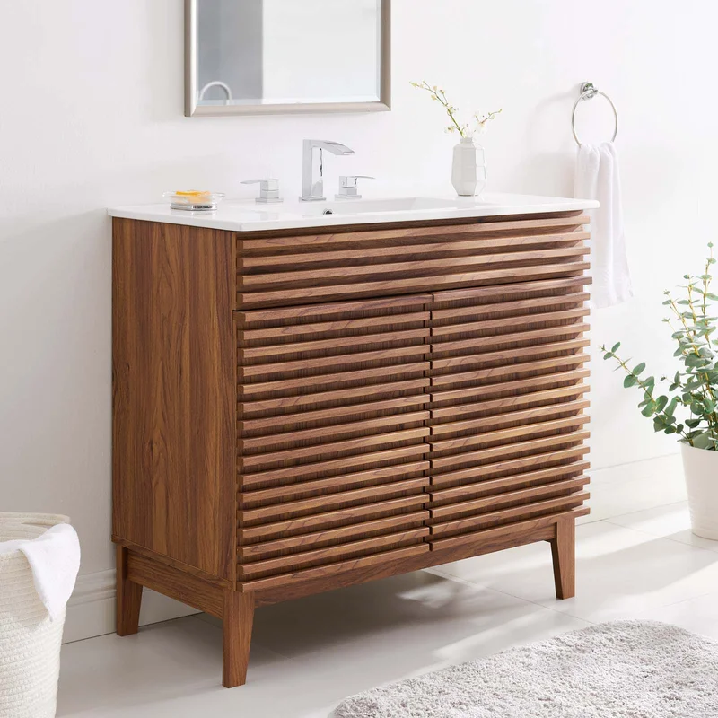 wood midcentury modern bathroom vanity
