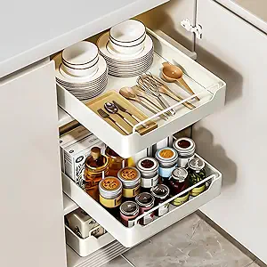 pull out white cabinet organizer