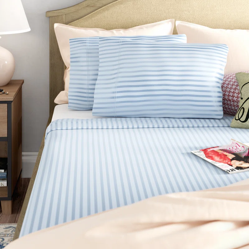 Egyptian cotton bedsheet blue close up product photo