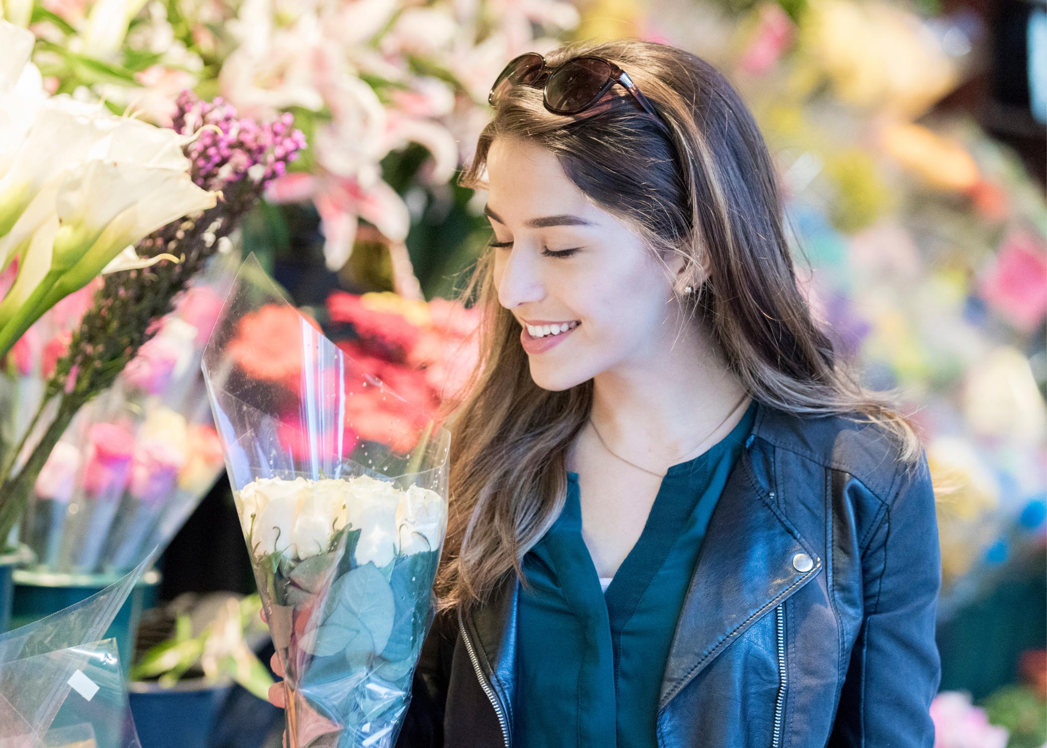 woman shopping for flowers