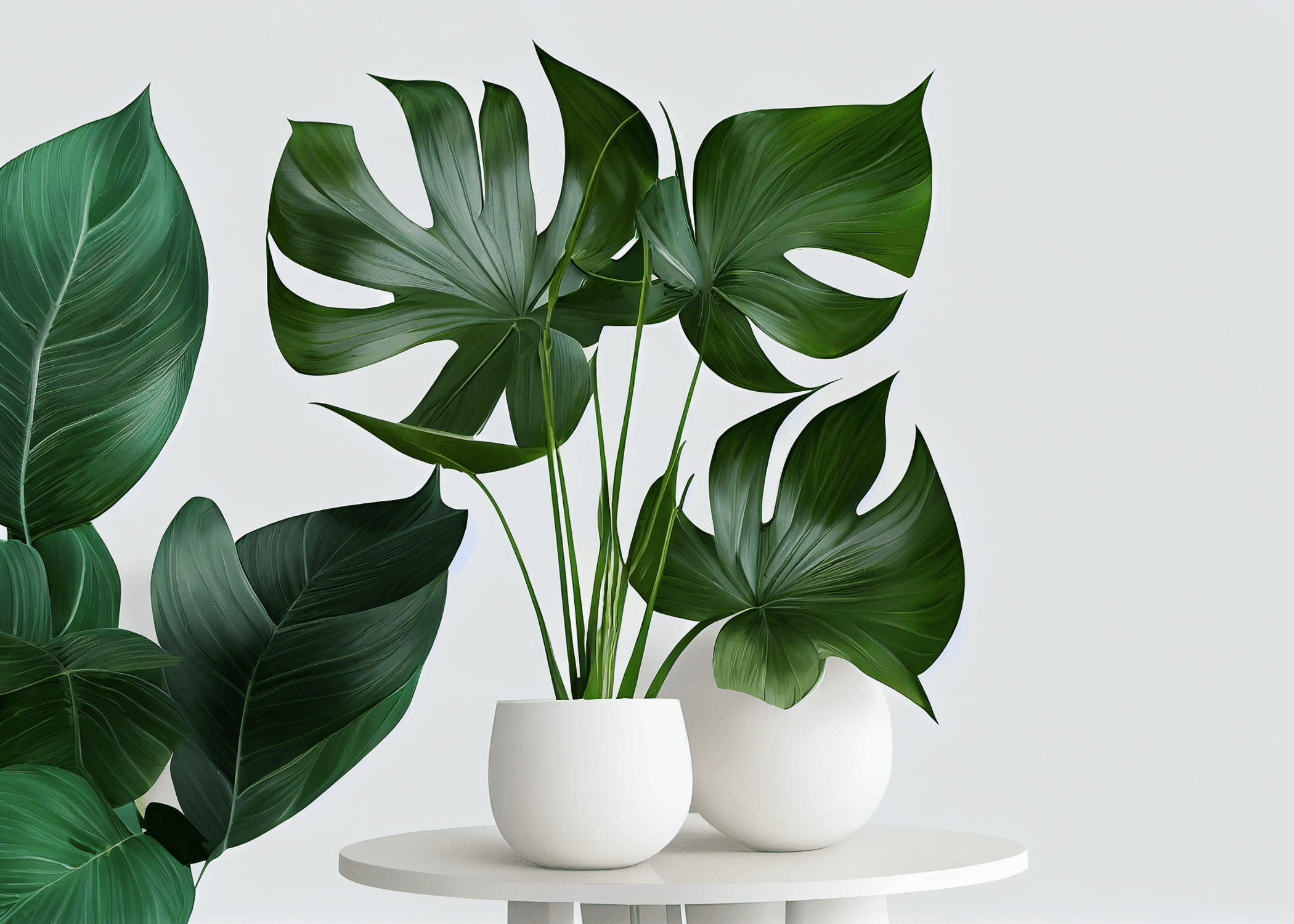 monstera plant in white pots