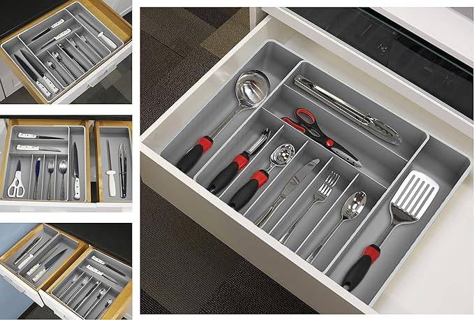 expandable utensil organizer grey inside drawer